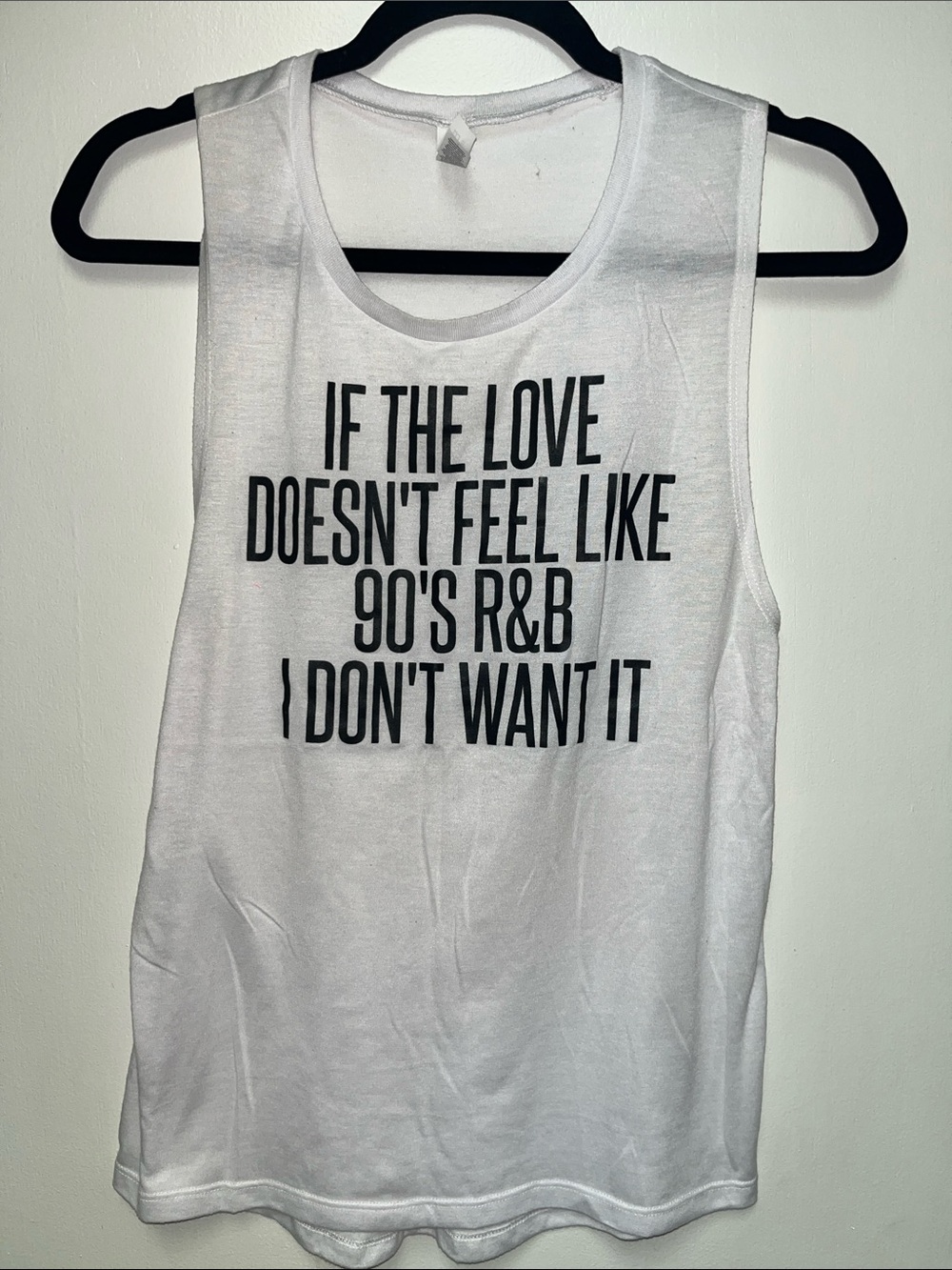 Bella Canvas White Muscle Tee with Black '90's R&B' Graphic